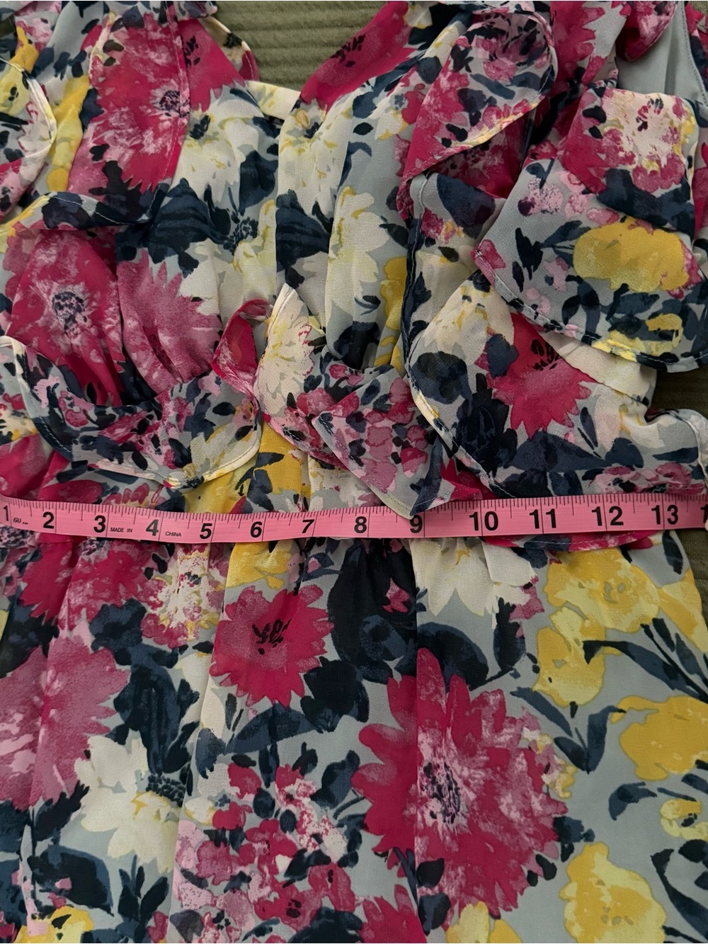 Lauren Conrad Floral Ruffle V-Neck Midi Dress in Pink, Blue & Yellow, medium - Picture 9 of 10